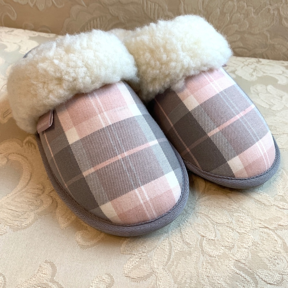 BARBOUR Lydia pink/grey tartan mule slipper - Picture 3 of 11